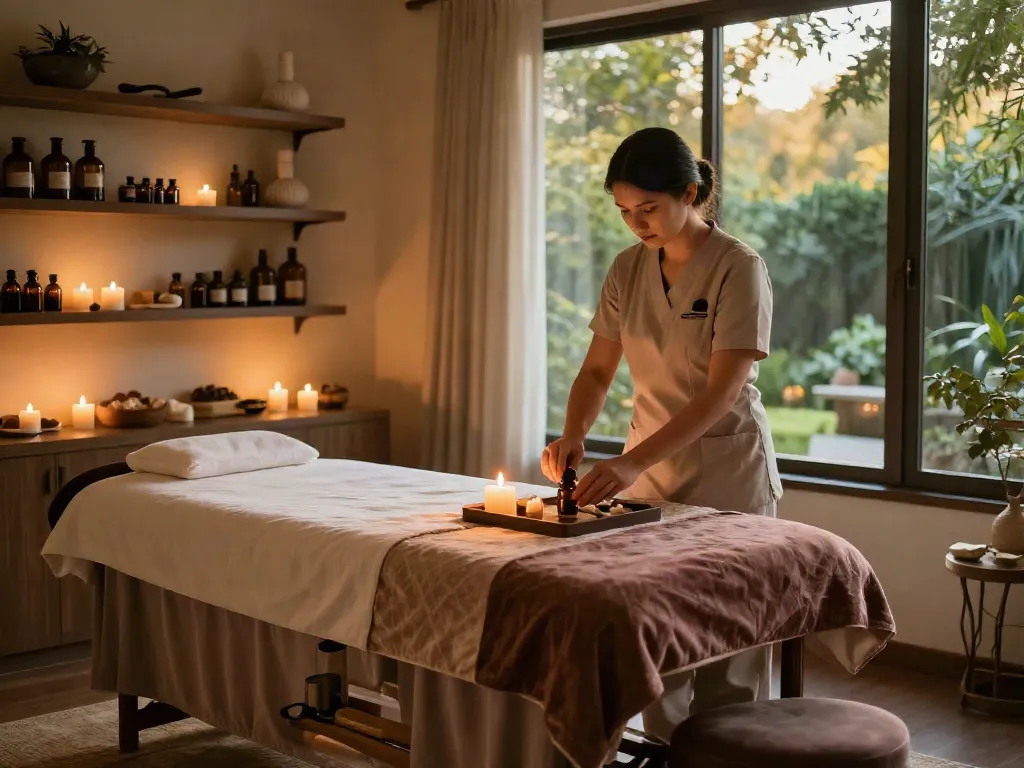 עיסוי אירוטי בדרום in a luxurious spa room with a calming atmosphere.