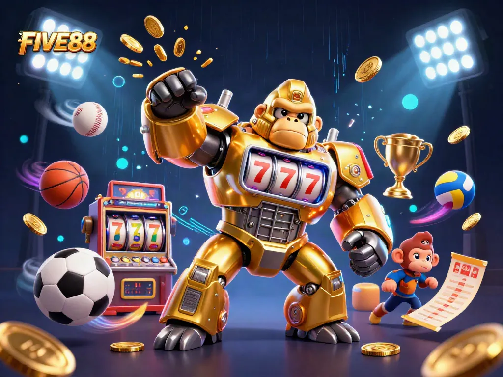 Experience thrilling gameplay at FIVE88 with a dynamic 3D transformer-style mech and exciting sports elements.